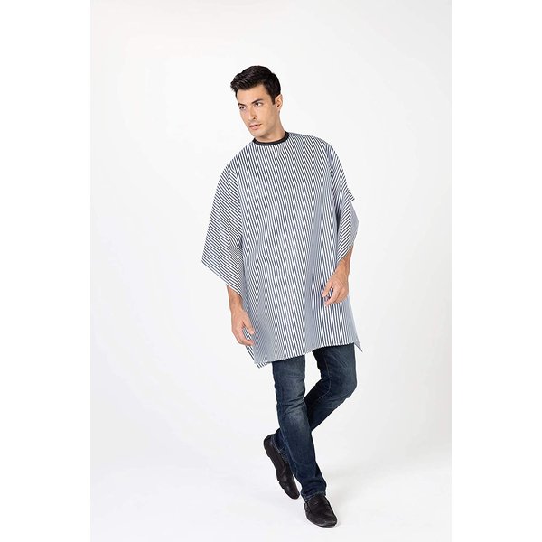 Betty Dain Seersucker Classic Barber Cutting/Styling Cape, Classic Seersucker Stripe, Soft, Machine Washable Nylon Fabric, Repels Hair, Snap Closure at Neck, Black/White Stripe, 45 x 54 inches