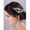 Teyglen 2pcs Pearl Bride Wedding Hair Pins Silver Leaf Crystal Hair Pins Clips Bridal Green Teardrop Rhinestone Hair Piece Wedding Hair Accessories for Women Girls