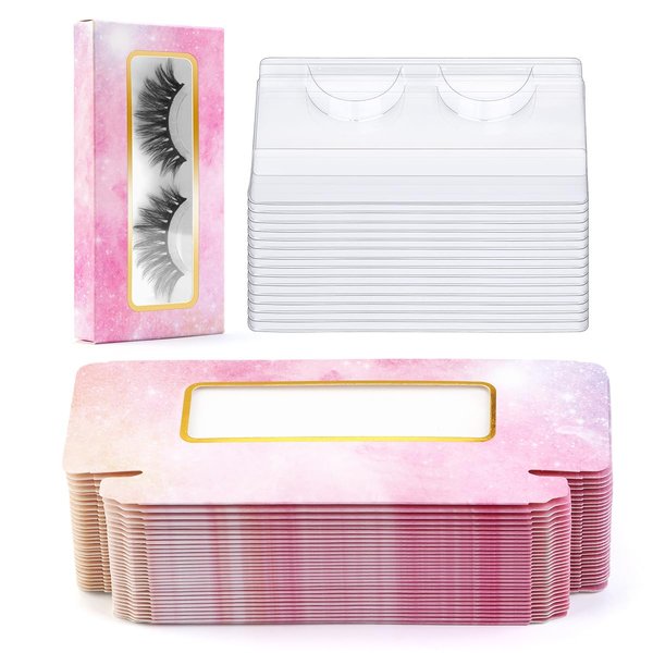 MAGEFY 60PCS Empty Eyelash Packaging Box and Lash Tray, 30 False Eyelash Storage Case 30 Transparent Tray, Pink