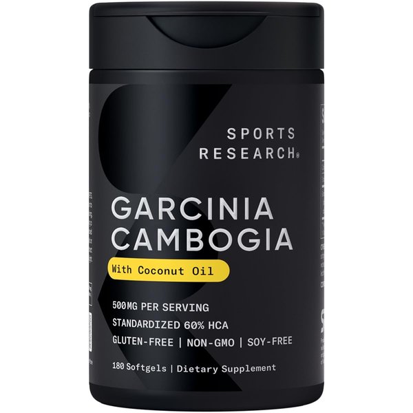 Sports Research Garcinia Cambogia Extract (60% HCA) with Extra Virgin Organic Coconut Oil | Non-GMO, Soy & Gluten Free (180 Liquid Softgels)