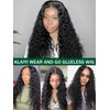 KLAIYI Bye Bye Knots Glueless Wig Pre Cut Water Wave HD Lace Front Wigs Human Hair Pre Bleached Pre Plucked Ready to Go Wigs for Women 30S Easy to Wear Put On and Go Curly Wig Beginner Friendly 20Inch