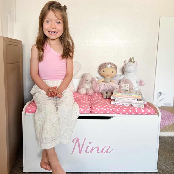 DIBSIES Personalized Creative Wonders Toy Box (Signature Series - Girls, White)