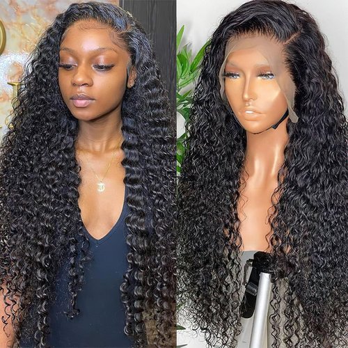 AUOCATTAIL Black Curly Wigs 13x6 HD Transparent Glueless Lace Front Wigs Simulation Human Hair 150 Density Pre Plucked Pre Cut With Baby Hair Deep Wave Wigs for Women (28 Inch)