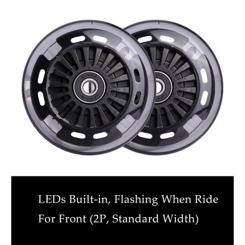 Wiggle Car Polyurethane Replacement Wheels Set (Front,2P Light Up), Swing Car Wheels Pack (Rear,2P Narrower) Upgrade for Ride-on Toys (Black)