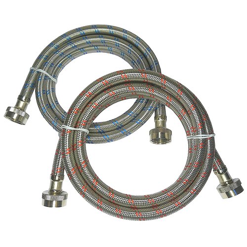 Premium Stainless Steel Washing Machine Hoses - Burst Proof (2 Pack) Red and Blue Striped Water Connection Inlet Supply Lines from Kelaro