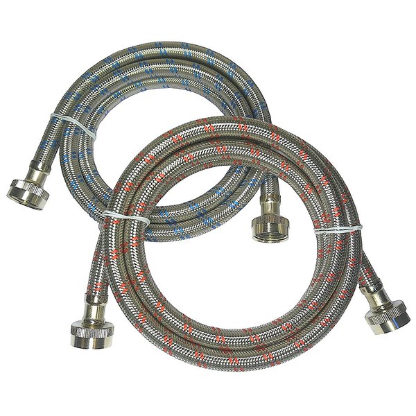 Premium Stainless Steel Washing Machine Hoses - Burst Proof (2 Pack) Red and Blue Striped Water Connection Inlet Supply Lines from Kelaro