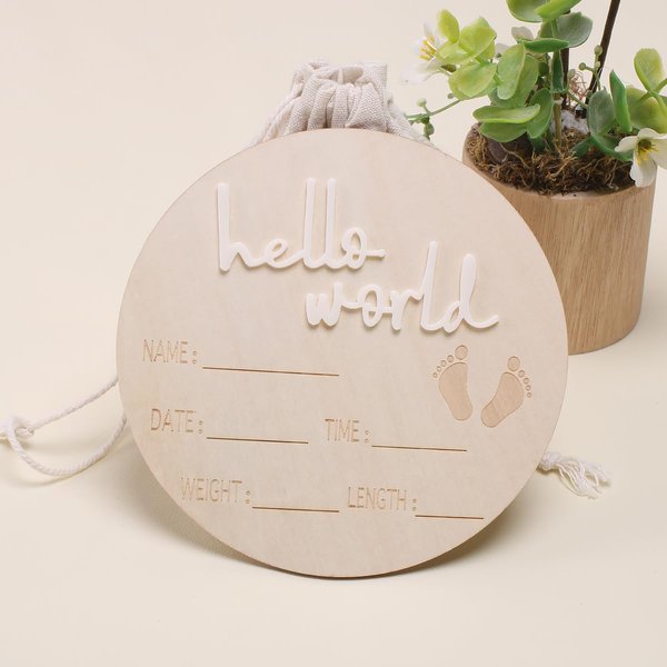 Ylsteed Baby Announcement Signs Baby Milestone Cards Wooden Newborn Photography Props Baby Birth Announcement Sign Baby Shower and Pregnancy Gifts for Boy and Girl 6 * 6 inches 1Pcs-Hello Word White