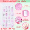 144 Pcs Thrilez Kids Press on Nails for Girls, Teens - Artificial Nail Tips, Pre Glue Full Cover Short Nails - Nail Art Decoration (Pink Series)