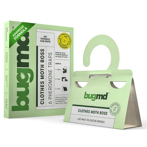 BugMD Clothes Moth Boss Traps (6 Count, Green) - Sticky Glue Bug Repellent Pheromone Attractor for Closets Wardrobes Cabinet Drawers, Moth Balls for Closet, Moth Traps with No Harsh Chemicals