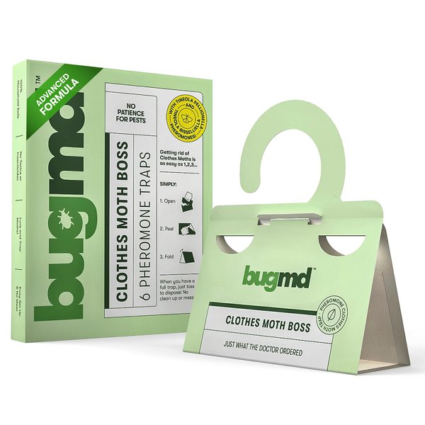 BugMD Clothes Moth Boss Traps (6 Count, Green) - Sticky Glue Bug Repellent Pheromone Attractor for Closets Wardrobes Cabinet Drawers, Moth Balls for Closet, Moth Traps with No Harsh Chemicals