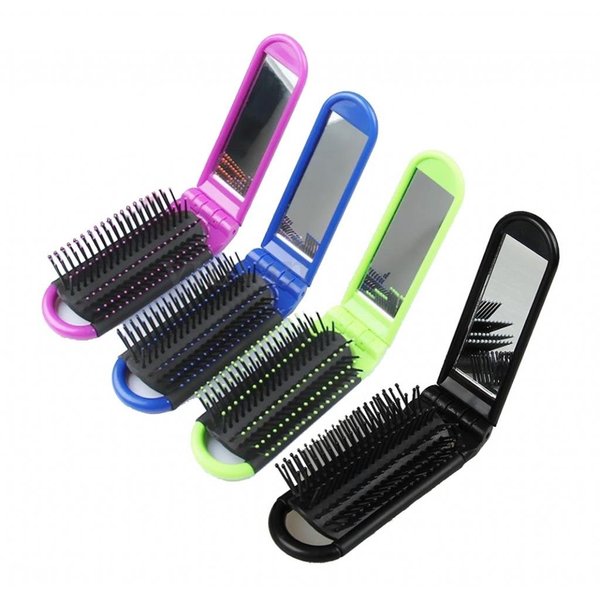 LOUISE MAELYS 4pcs Colorful Portable Folding Hair Brush with Mirror Compact Pocket Hair Comb for Travel Gift Idea
