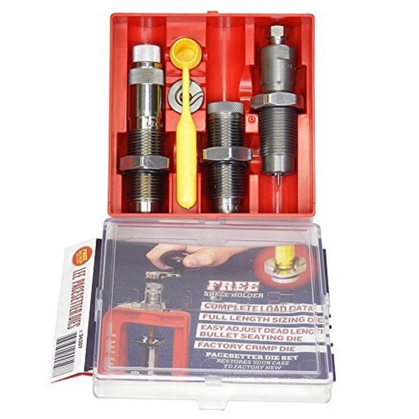 Lee 6.5 Grendel Very Ltd. Production 3-Die Set. Includes Full Length Sizing Die, Easy Adjsut Dead Length Bullet Seating Die, Factory Crimp Die, Universal Shell Holder, instructions and load data.