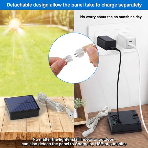 IMAGE 8 Modes Solar Rope Lights Outdoor String Lights 78.7Foot 20M Waterproof 200LED for Indoor Outdoor Garden Party Patio Lawn Decor White Color