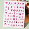 6 Sheets Breast Cancer Nail Stickers Pink Ribbon 3D Self-Adhesive Nail Decals Breast Cancer Awareness Pink Ribbon Nail Stickers Pink Heart Ribbon Nail Decals for Women Girls DIY Manicure Decoration