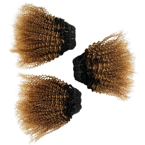 Ombre Afro Kinky Curly Bundles Human Hair 1B/30 Brown 4B 4C Mongolian Afro Kinky Bulk Human Hair Bundles Unprocessed Virgin Hair Curly Weave Hair Bundles for Women 8 10 12 Inch