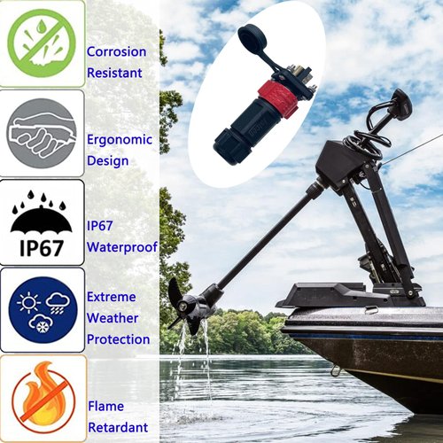 GaiRen 2 Pin 50Amp Trolling Motor Plug Receptacle Set, 12/24/36/48 Volt Marine Boat Power Waterproof IP67 Connector Trolling Boat Plug for Trolling Motors Compatible with 6/8 AWG Wire Red
