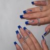 BABALAL Square Press on Nails Long Fake Nails Blue French Stick on Nails Glitter Swirl Acrylic Nails 24Pcs Squoval Shiny Manicure Artificial False Nails for Women and Girls