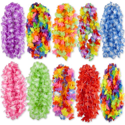AnapoliZ Mega Luau Leis 100 Pack Hawaiian Theme Multi Colorful Tropical Summer Floral Necklace Simulated Silk Lei, Party & Wedding Favors (100)