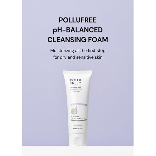THANKYOU FARMER Pollufree pH-Balanced Cleansing Foam - Korean Face Wash for Sensitive Skin, Hyaluronic Acid Hydrating Facial Cleanser 4.22 fl.oz