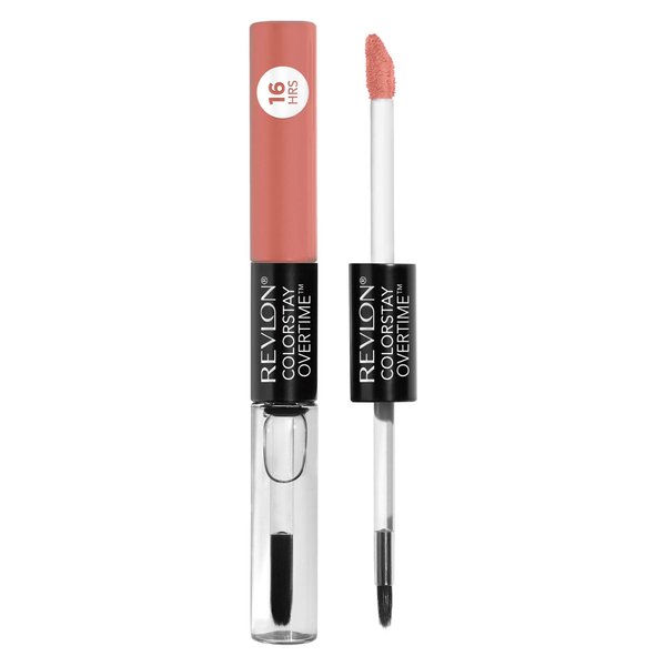 Revlon ColorStay Overtime Lipcolor, Dual Ended Longwearing Liquid Lipstick with Clear Lip Gloss, with Vitamin E in Nude, Boundless Nude (510), 0.07 oz