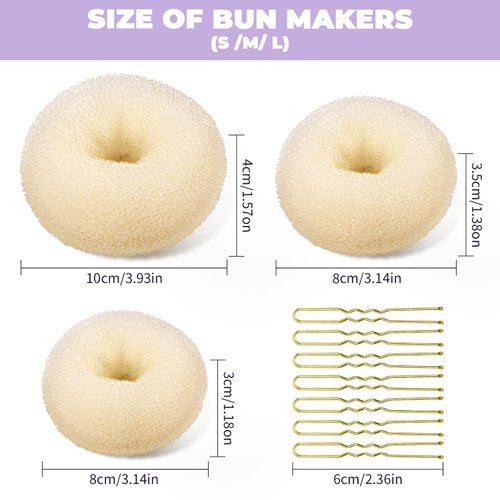 TsMADDTs Donut Bun Maker, 3pcs Hair Bun Maker with Bobby Pins Blonde 20pcs Doughnuts Sock Bun Ring Styler Maker