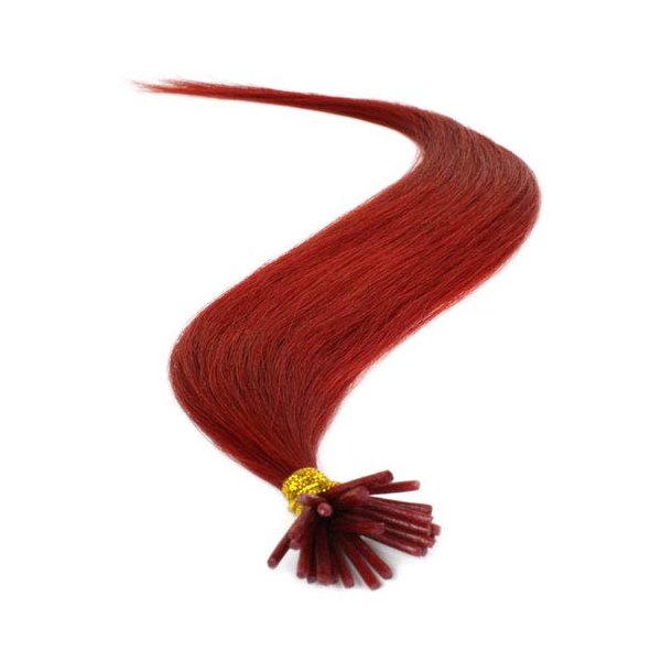25 Strands Straight Micro Ring Links Locks Beads Keratin Stick I Tip Human Hair Extensions Color # Red (Fire Red)