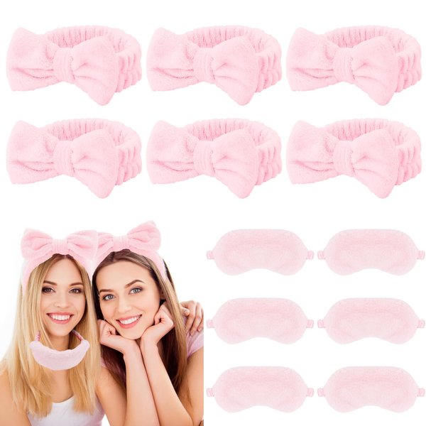 Casoty 12 Pcs Spa Headbands with Plush Sleep Eye Masks Set, Slumber Party Supplies for Girls, Makeup Headband, Skincare Headbands for Face Washing Shower Yoga Spa Pajama Party