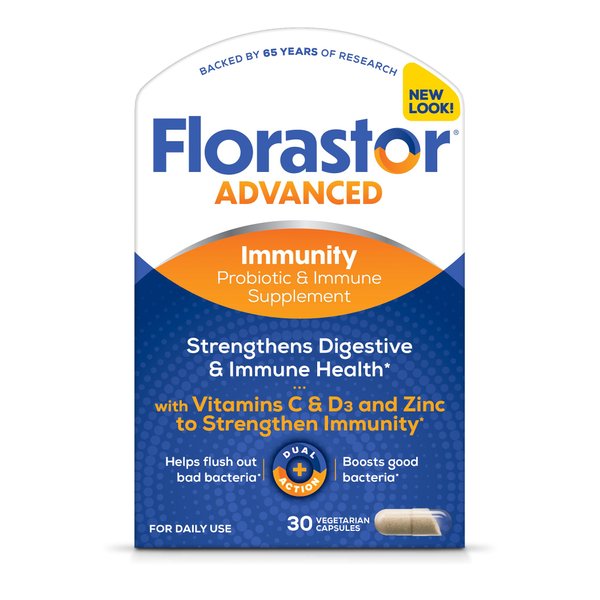 Florastor Select Immunity Boost Daily Probiotic & Immune Support Supplement for Women and Men, Saccharomyces Boulardii CNCM I-745 Plus Zinc, Vitamin C & D3 (30 Capsules)