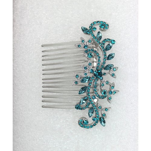Faship Malibu Blue Teal Crystal Floral Hair Comb