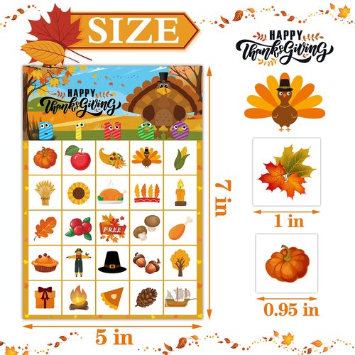 MISS FANTASY Thanksgiving Bingo Games for Kids, 24 Players Fall Thanksgiving Turkey Bingo Game Cards for Thanksgiving Party School Classroom Family Activities Thanksgivings Party Favors