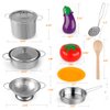 D-FantiX Play Kitchen Accessories, Kids Play Pots and Pans Playset with Mini Stainless Steel Pretend Play Cooking Toys, Cookware Utensils, Apron and Chef Hat, Cutting Food for Toddler Boys Girls