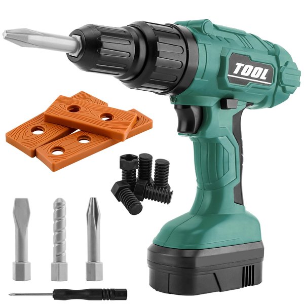 PANPAPA Kids Toy Drill Toddler Drill Toy Set,Kids Pretend Play Tool with Realistic Sound & Action Creativity Drill Screw Set,Preschool Outdoor Gardening Toy Power Drill for Kids(Green)