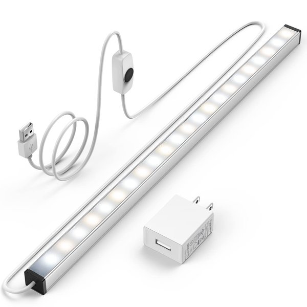 ASOKO Under Cabinet Led Lighting, 12 Inch Light Strip Bar, Daylight White 5000K Dimmable Plug in USB Light, Small Thin Led Under Counter Lighting for Kitchen/Room/Shelf/Desk/Display Case