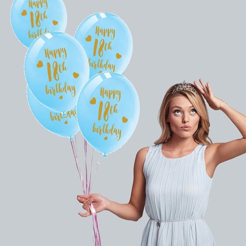 Blue 18th Birthday Latex Balloons, 12inch (16pcs) Girl Gold Happy 18th Birthday Party Decorations Supplies