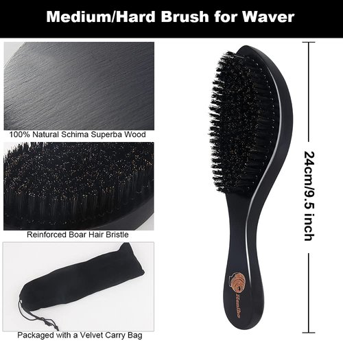 4+2 Silky Durags with Wave Brush for Men 360, Curved Medium/Hard Hair Brush Kits,C