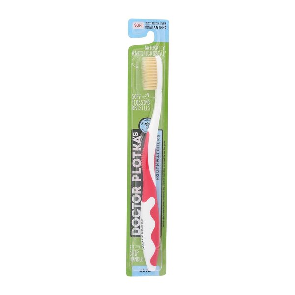 MOUTHWATCHERS Dr Plotkas Extra Soft Flossing Toothbrush Manual Soft Toothbrush for Adults | Ultra Clean Toothbrush | Good for Sensitive Teeth and Gums | 1 Red Toothbrush
