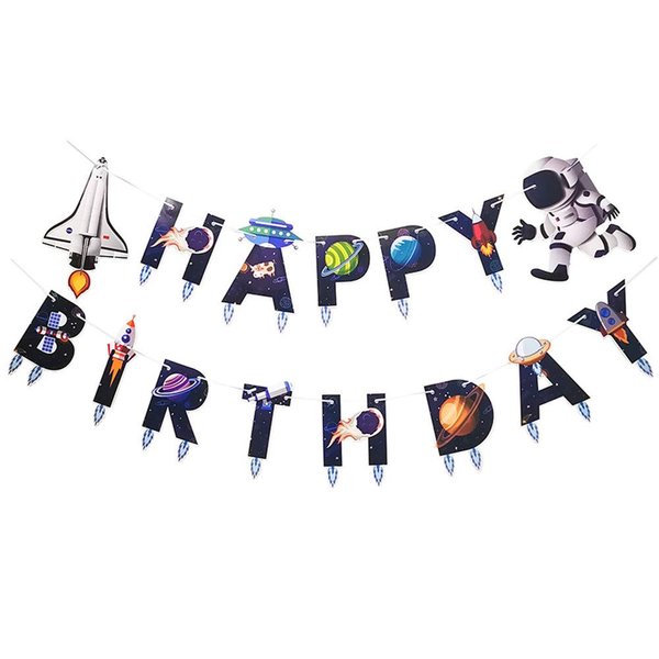 Astronaut Space Theme Birthday Party Banner 15 Card Combination Children Happy Birthday Decoration Gift (white)