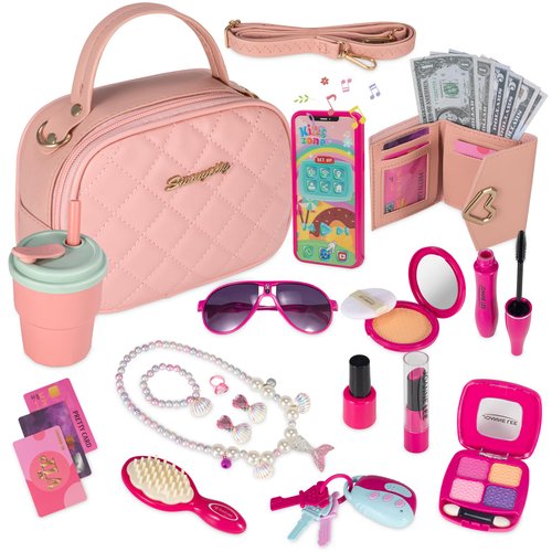 Little Girls Play Purse, Kids Toy Purse and Pretend Makeup Kits for Toddlers -My First Purse Set Include Handbag, Phone, Wallet, Play Mermaid Jewelry, Pretend Play Girl Toys, Gift for Girls 3 4 5 6 7