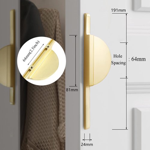 Myxekllo Brushed Gold Drawer Pulls Half Moon Drawer Pulls, 2.5 inch(64mm) Hole to Hole Semi Circle Cabinet Pull Handles for Kitchen Cabinet Cupboard Dresser, 2 Pack