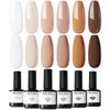 modelones Gel Nail Polish Set - 6 Colors Nude Brown White Skin Tone Neutral Beige Tan Taupe Gel Nail Polish Kit Popular All Seasons Summer Soak Off Nail Art Manicure DIY Salon at Home Gifts for Women