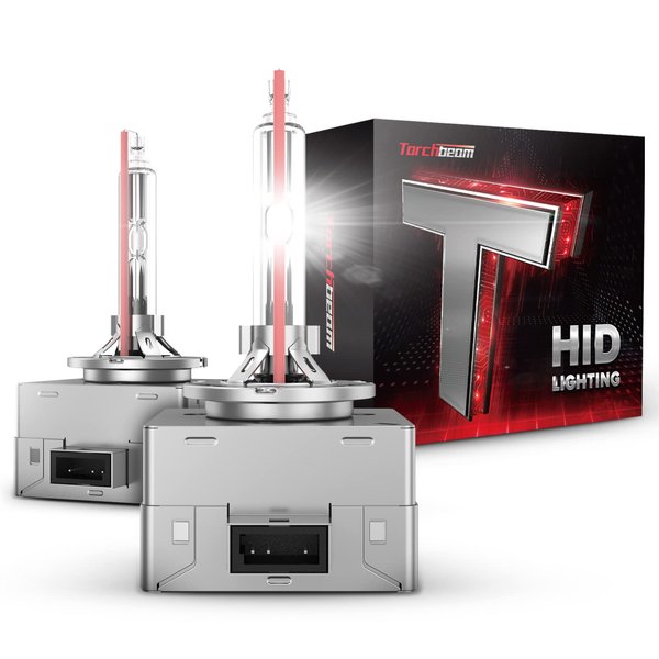Torchbeam D3S HID Headlights, 400% Brightness HID Bulbs, 6000K Diamond White Xenon Replacement Bulbs, Metal Snap Ring and Base HID Lights, Pack of 2