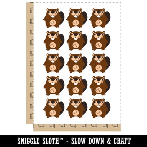 Kawaii Cute Beaver Buddy Temporary Tattoo Water Resistant Fake Body Art Set Collection - 15 2" Tattoos (1 Sheet)