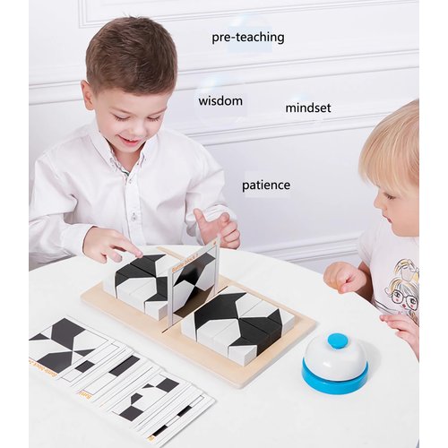 LSMAIS Wooden Puzzle Board Battle Game with 32 PCS Puzzle Blocks, Hidden Blocks 3D Spatial Thinking Training for Kids, Gift for Boys and Girls from 4 5 6 7 8 9 10 11 12 Ages