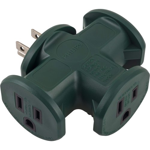 Philips 3-Outlet Extender, T-Shaped Adapter Spaced, Grounded Wall Tap, 3-Prong, Multiple Plug, Power Splitter, Cruise Essentials, Use for Home Office School Dorm Garage, Green, SPS1630G/37