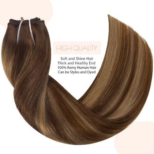 Balayage Natural Hair Extensions Human Hair Invisible Wire Hairpiece Straight Balayage Hair Extensions Ombre Chocolate Brown to Caramel Blonde with Brown Roots 18 Inch 95g