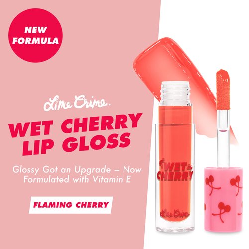 Lime Crime Wet Cherry Lip Gloss, Flaming Cherry (Bright Peach) - Cherry Scented Lightweight, Plumping & Comfortable Ultra Glossy Sheen That Won't Stick - Long Lasting & Non-Sticky - Vegan Makeup