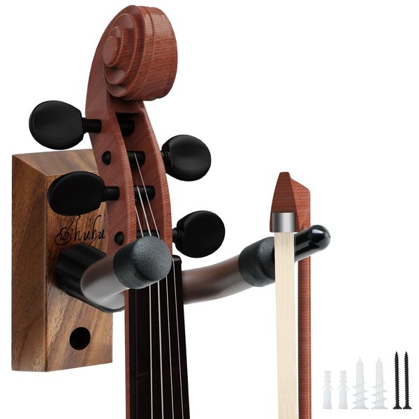 Violin Wall Mount Hanger, Ohuhu Hardwood Violin Hanger with Bow Holder for Home & Studio