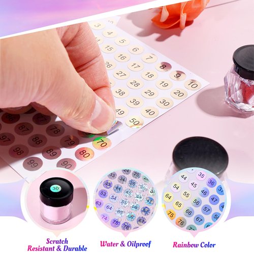 simarro 12 Sheets Number Stickers (Number 1-400), Self Adhesive Label Laser Stickers Waterproof Round Stickers for Organizing Nail Polish Bottle, Nail Sample Stick, Lipstick Organizing