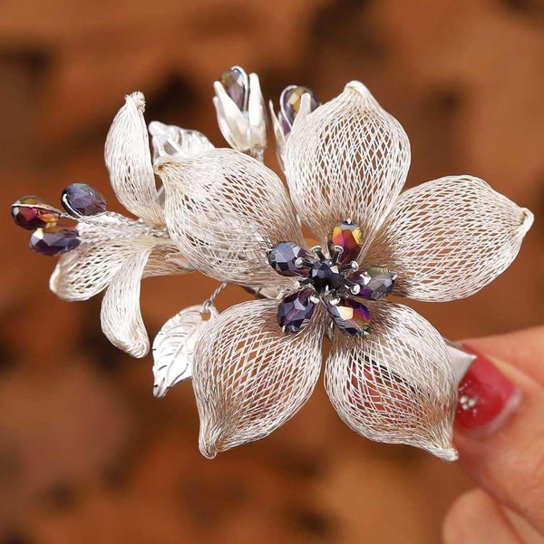 Kesvb Flower Bride Hair Clip Sliver Crystal Hair Barrettes Leaf Hairpins Wedding Hair Accessories for Women and Girls
