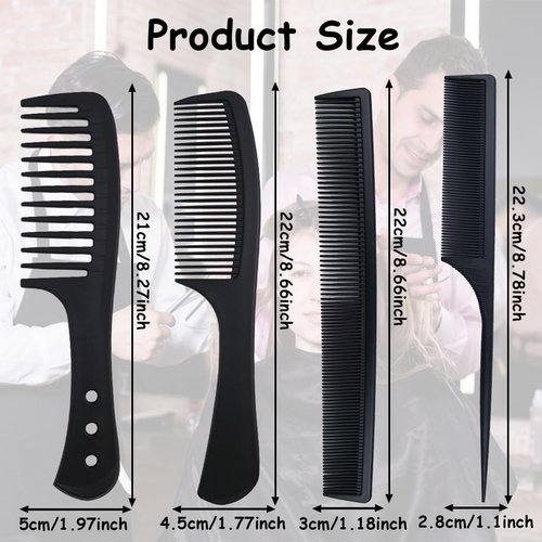 5 Piece Carbon Fiber Styling Hair Comb Set Detangling Black Professional Comb Set Wide Tooth Comb Fine Pro Tail Combs, Dresser Hair Comb Styling Comb for Men and Women Curly, Straight, or Long Hair